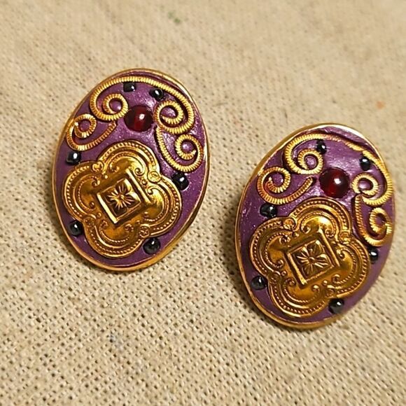 Antique Eduardian Austro-Hungarian OM Purple Clip-on Earrings - Picture 1 of 9